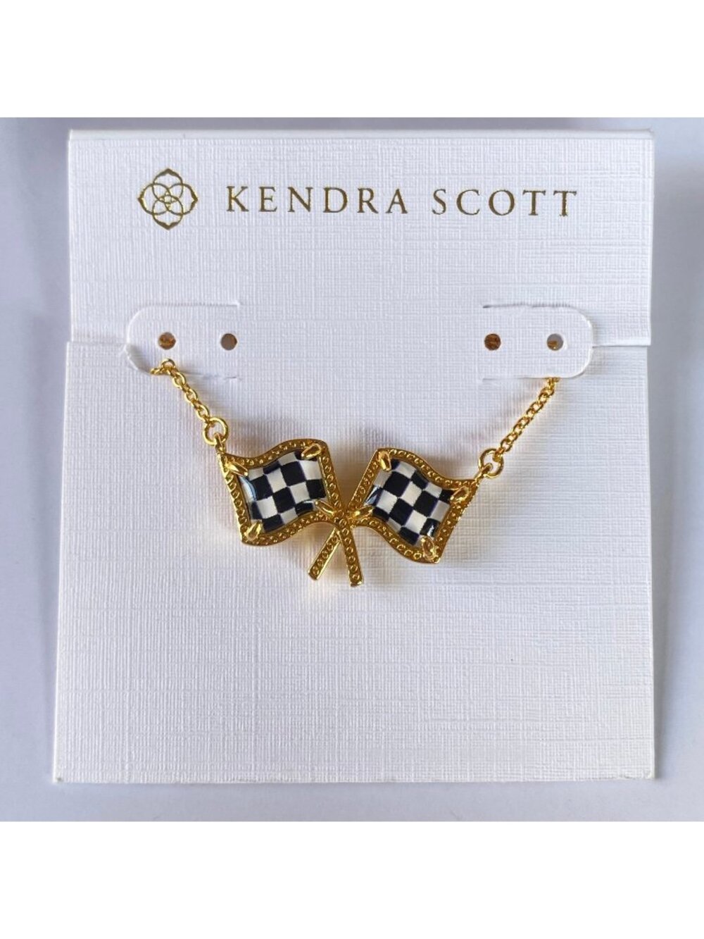 Kendra Scott Checkered Flag Women’s Gold Short Pendant Necklace